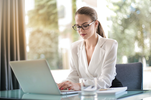 Woman looking at computer